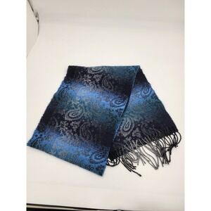Cejon Scarf Blue Floral Paisley Wrap 11.5"x64" Rectangle Fringe Made In Italy